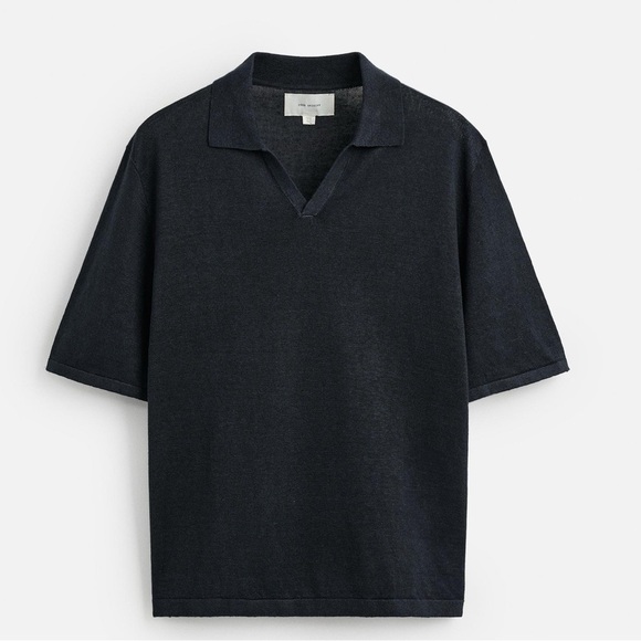 Zara, size M, black short sleeve collard shirt. Knit like feel, basic - Picture 1 of 6